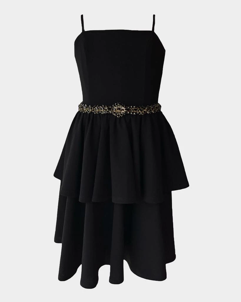 Un Deux Trois Girl's Tiered Dress W/ Embellished Belt, Size 10-16 1