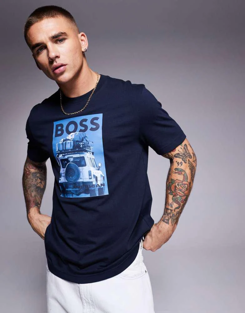 Hugo Boss BOSS Orange Te_mextour packed jeep logo print t-shirt regular fit in navy 1