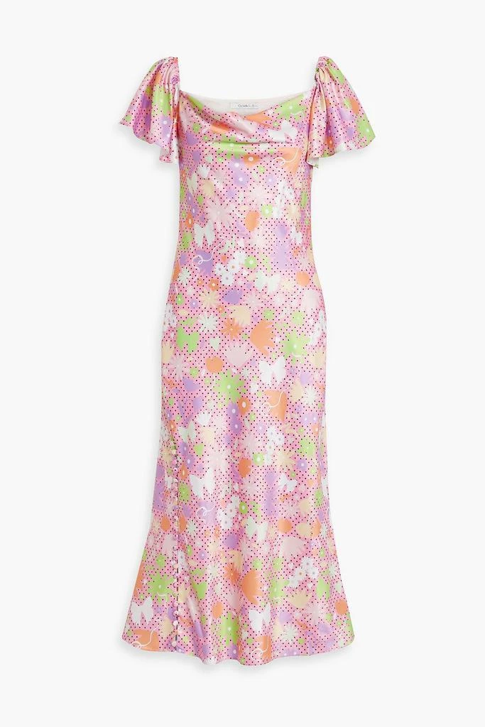 OLIVIA RUBIN Button-embellished printed satin midi dress 1