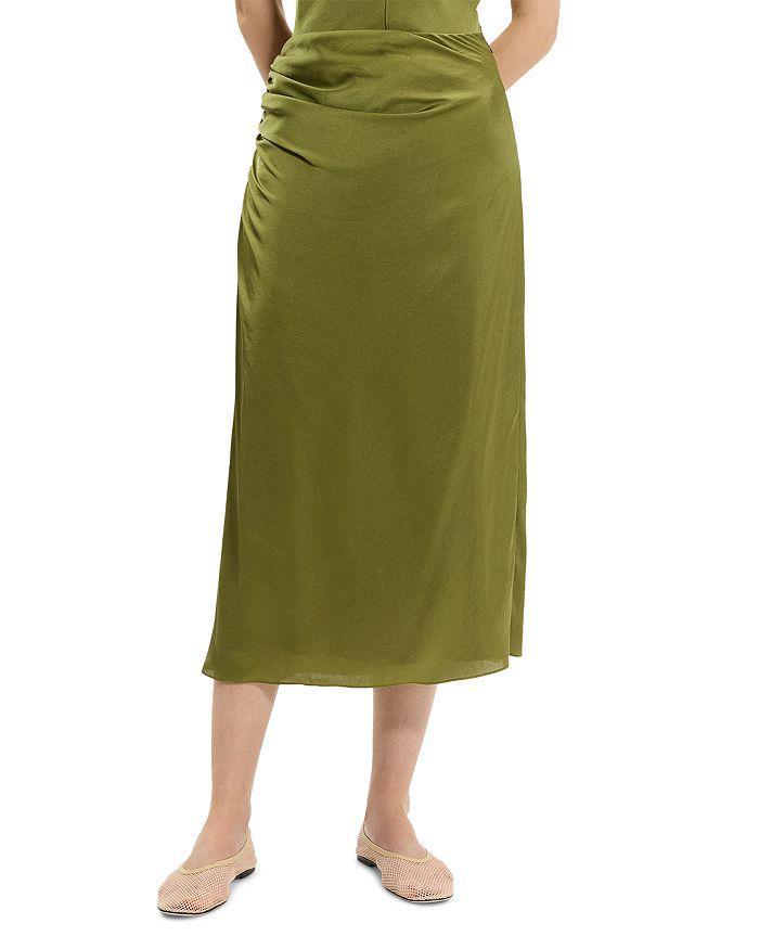 Theory Ruched Midi Skirt in Crushed Satin