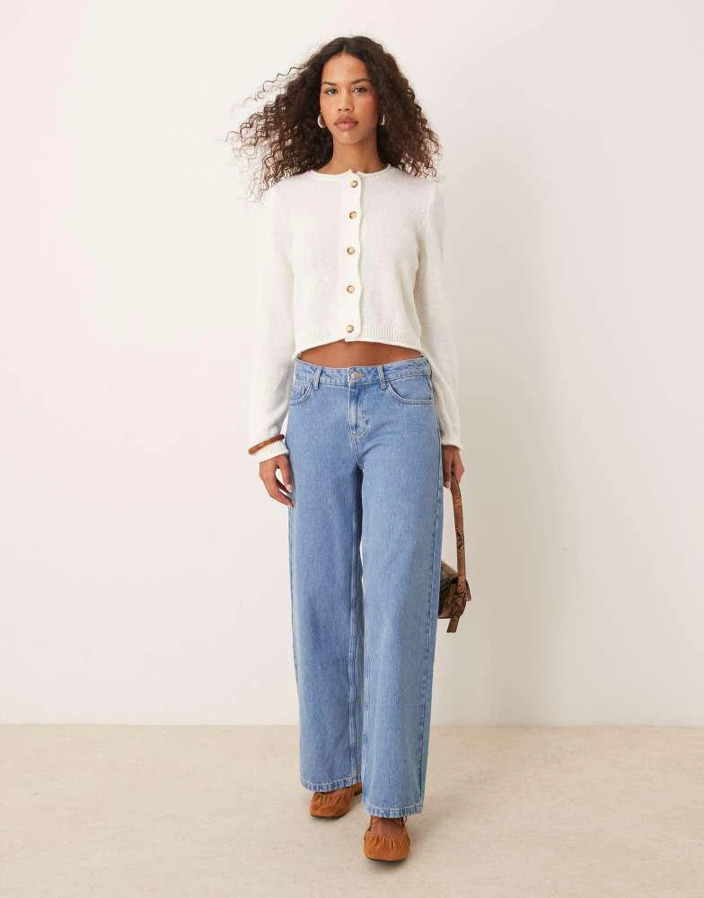 ASOS ASOS DESIGN knitted rolled edge boxy cardigan in cream 2