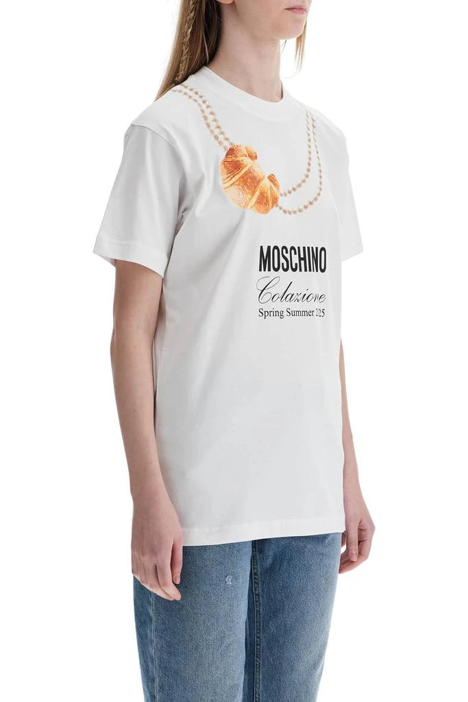 Moschino white cotton t-shirt with croissant and pearls print 2