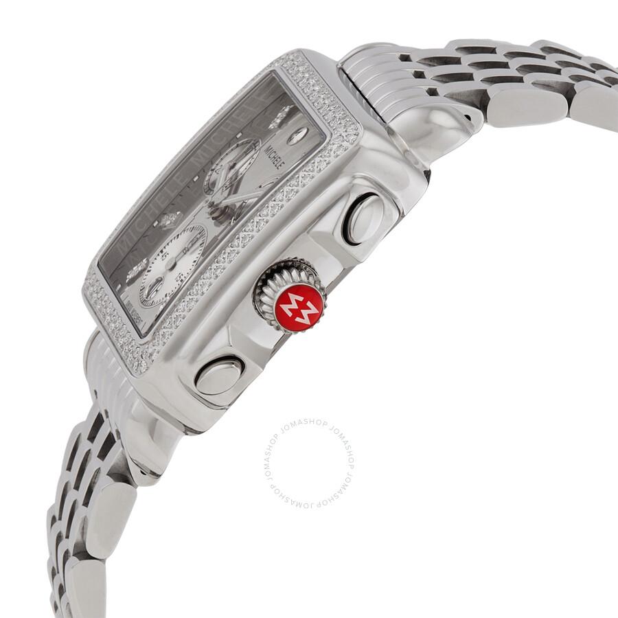 Michele Deco High Shine Chronograph Quartz Diamond Silver Dial Ladies Watch MWW06A000804