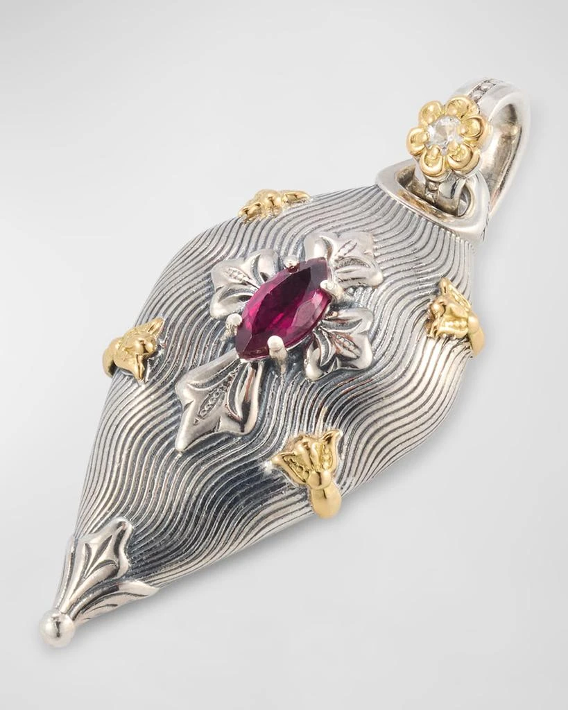 Konstantino Sterling Silver Rhodolite and White Sapphire Pendant with 18K Yellow Gold 4