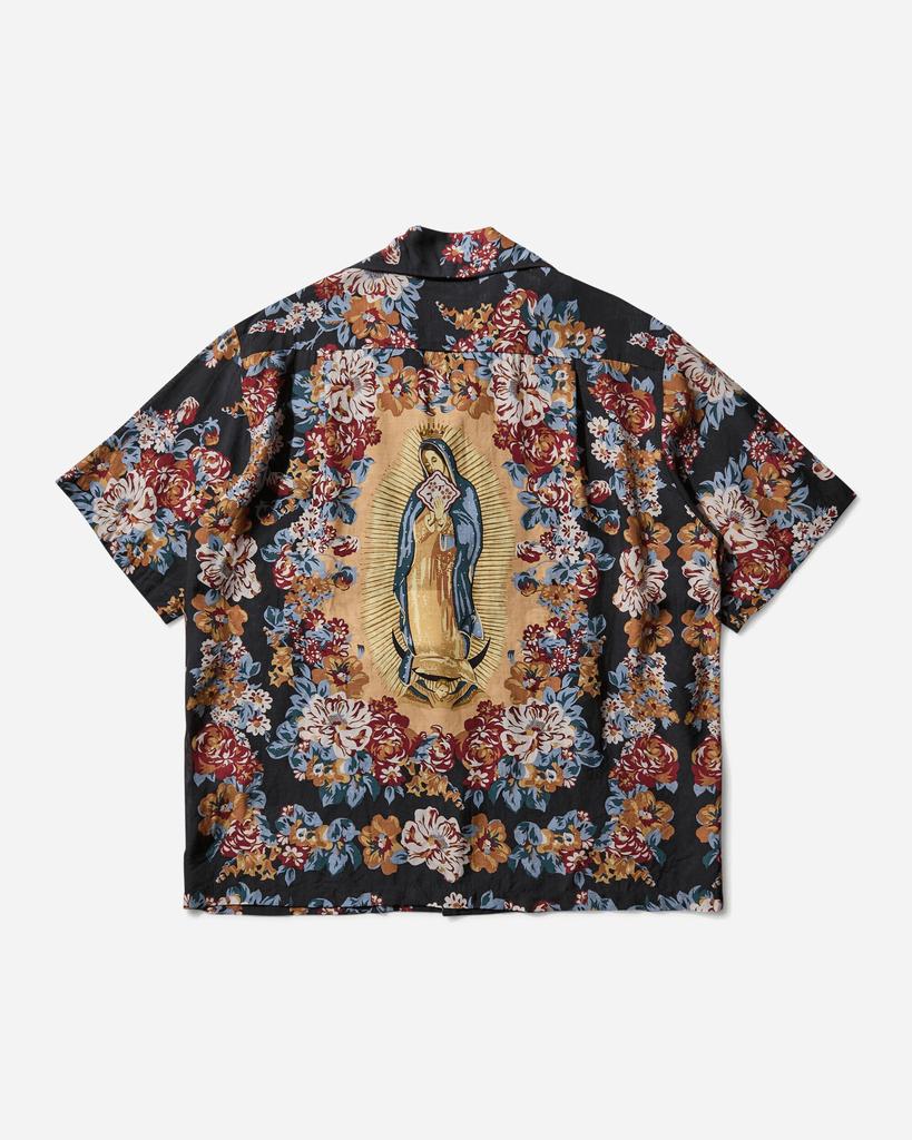KAPITAL Men's Silk Rayon Champetre Maria Wrangle Collar Aloha Shirt Black