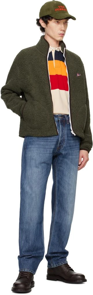 Drake's Green Boucle Wool Zip Fleece Jacket 4