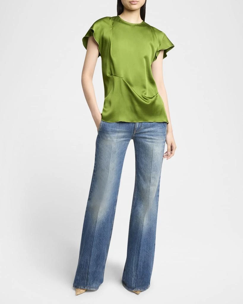 Victoria Beckham Draped Pleat Flutter-Sleeve Top 2
