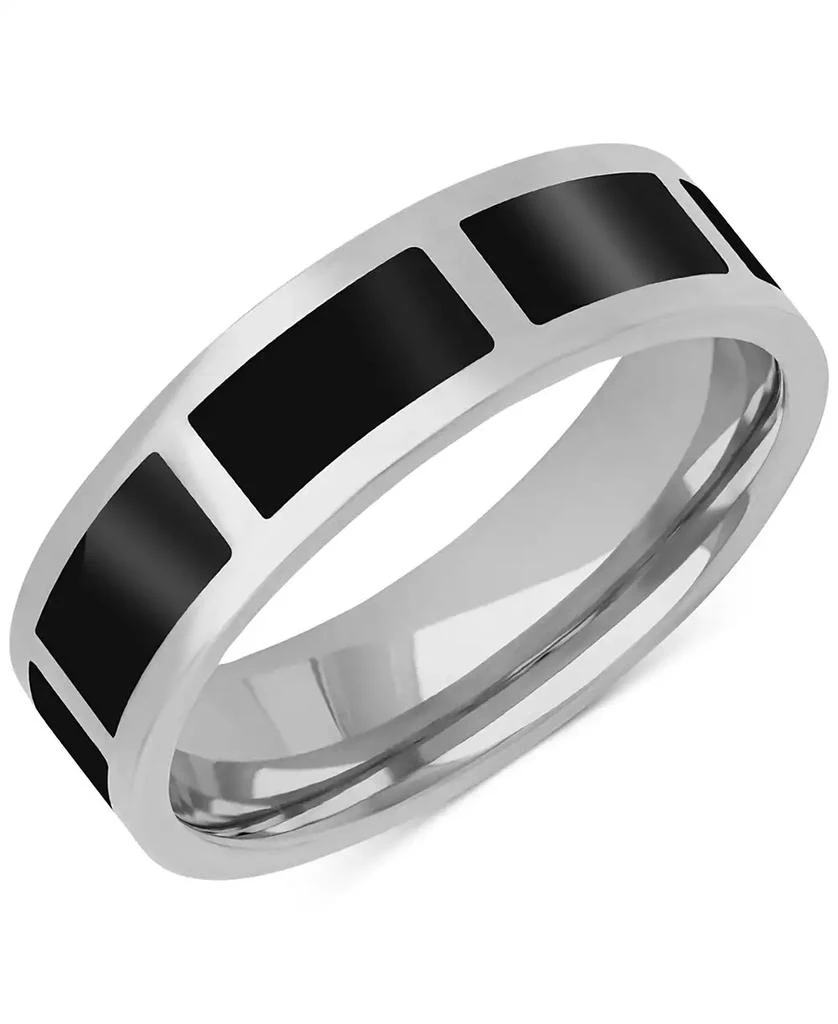 Macy
s Men
s Polished Black Ceramic Segmented Band in Sterling Silver
