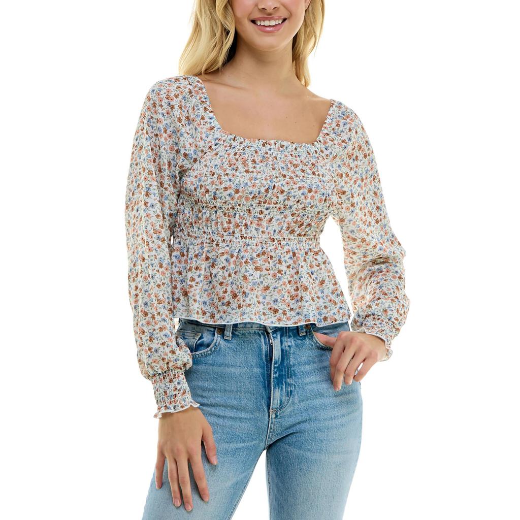 Ultra Flirt Juniors Womens Floral Ruffled Off The Shoulder