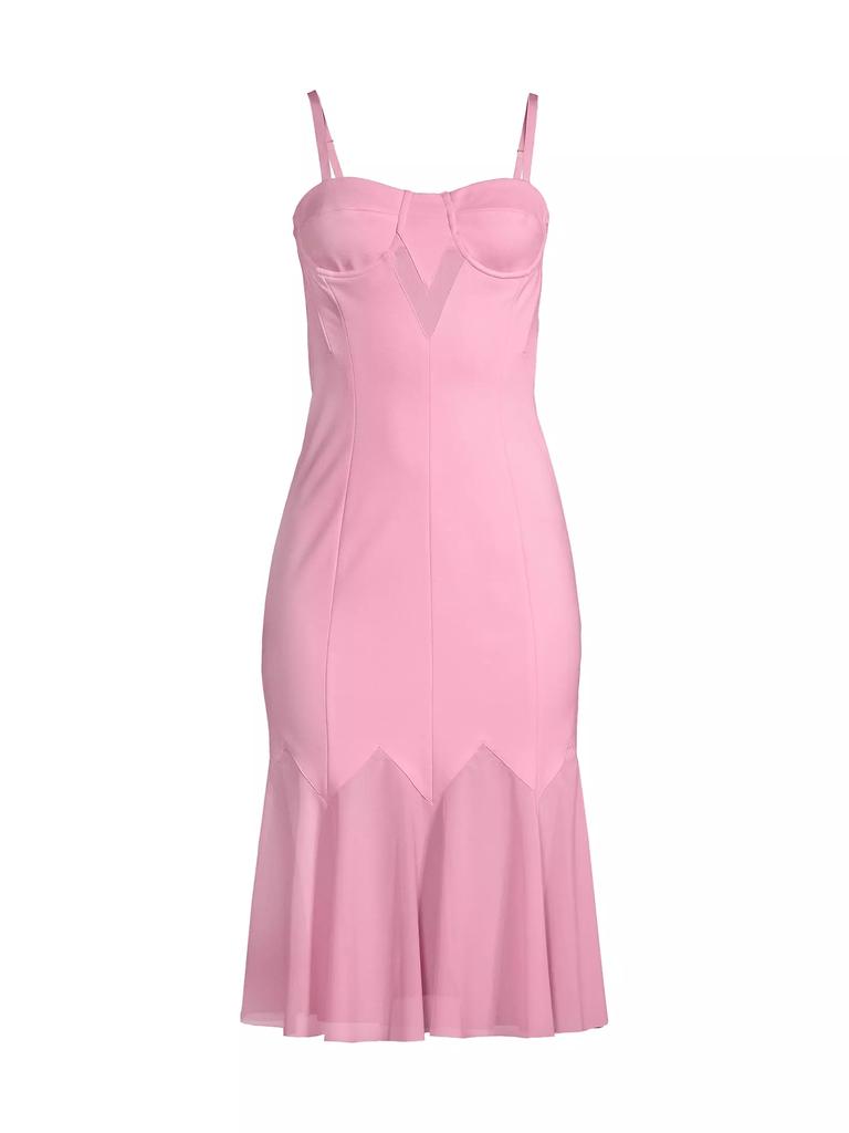 Victor Glemaud Chiffon-Paneled Bustier Midi-Dress
