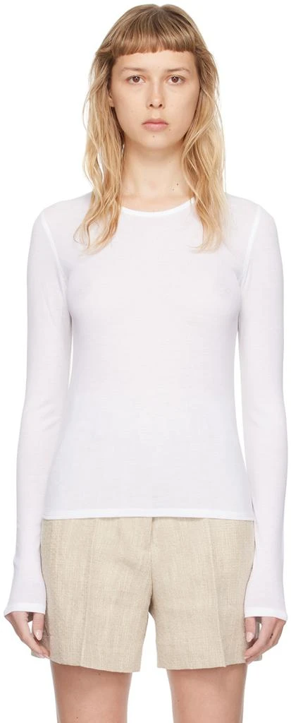 House of Dagmar White Round Neck Long Sleeve T-Shirt 1