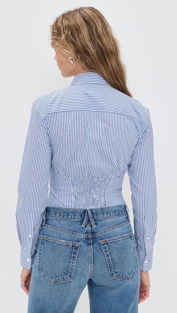 Fleur du Mal Striped Poplin Button Down Thong Bodysuit