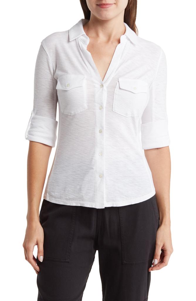James Perse Cotton V-Neck Button-Up Shirt