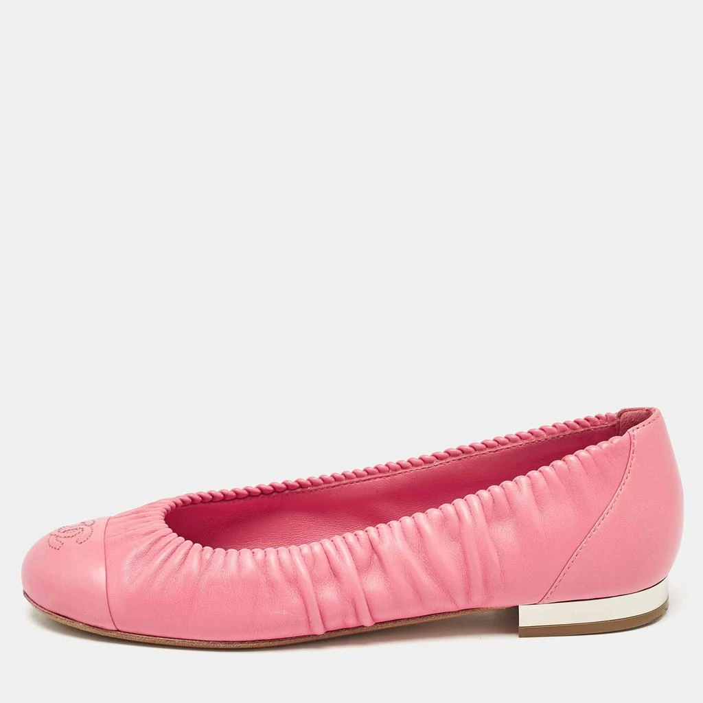 Chanel Chanel Pink Leather CC Cap Toe Ballet Flats Size 37.5 1