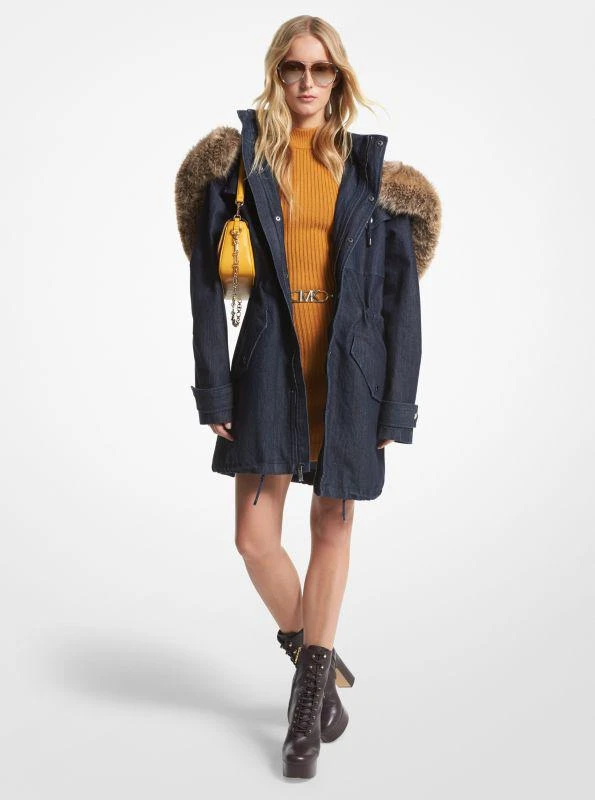 Michael Kors Faux Fur Trim Denim Anorak 1