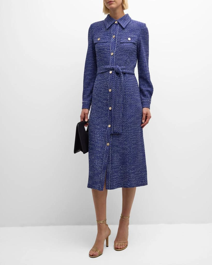 Misook Belted Button-Front Tweed Knit Midi Dress - Heritage Fit 3