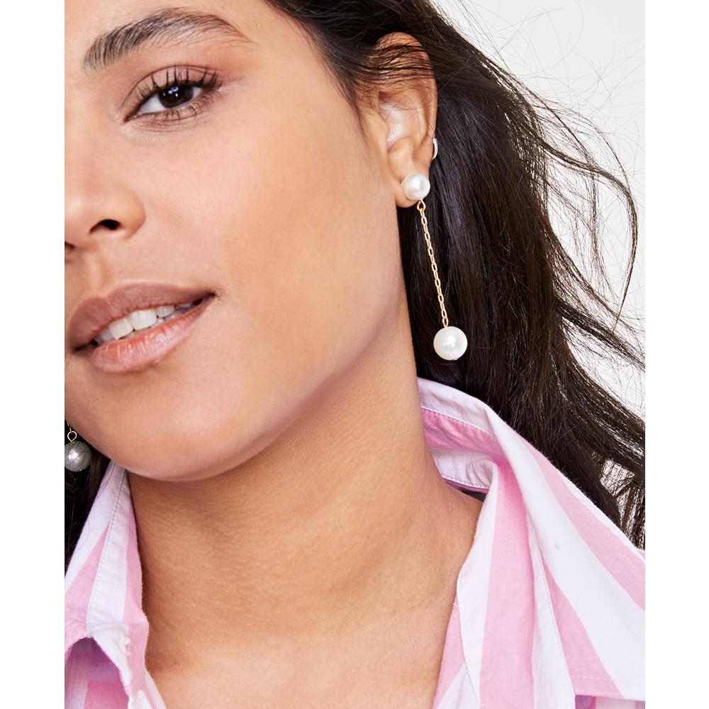 On 34th Gold-Tone Chain & Imitation Pearl Linear Drop Earrings, Created for Macy's