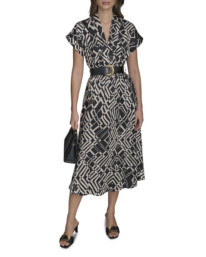 Donna Karan Printed Button Front Midi Dress