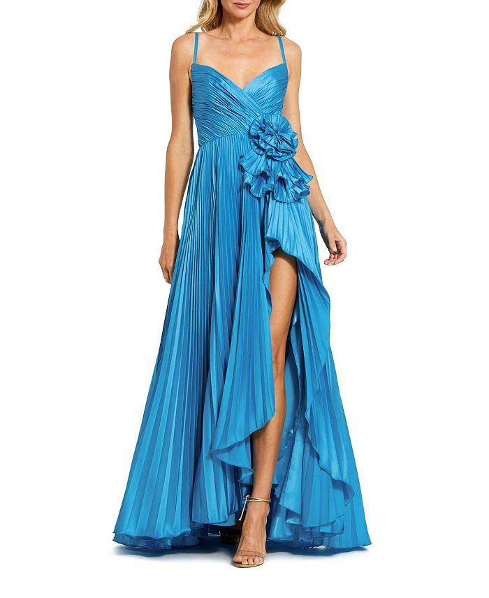 Mac Duggal V-Neck Pleated Charmeuse Gown