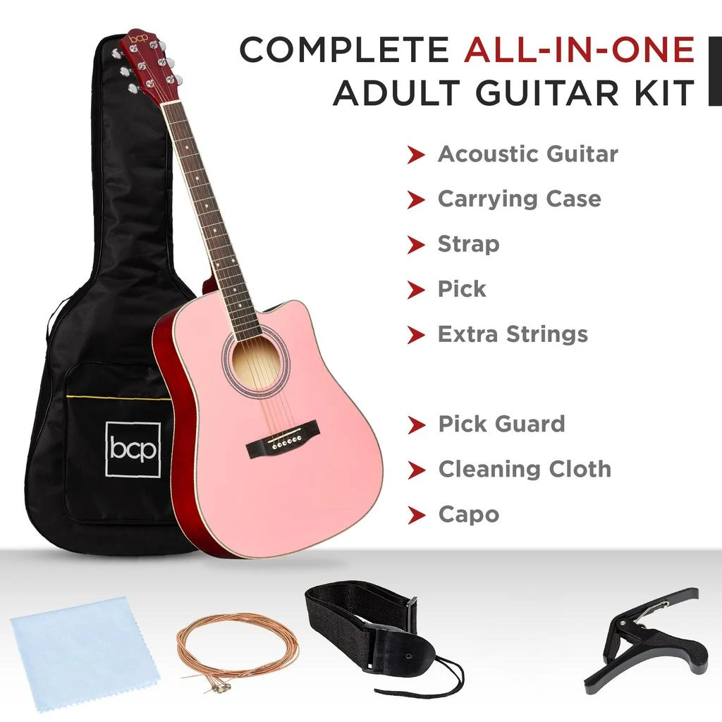 Best Choice Products 41in Full Size Beginner Acoustic Guitar Set with Case, Strap, Capo, Strings 2