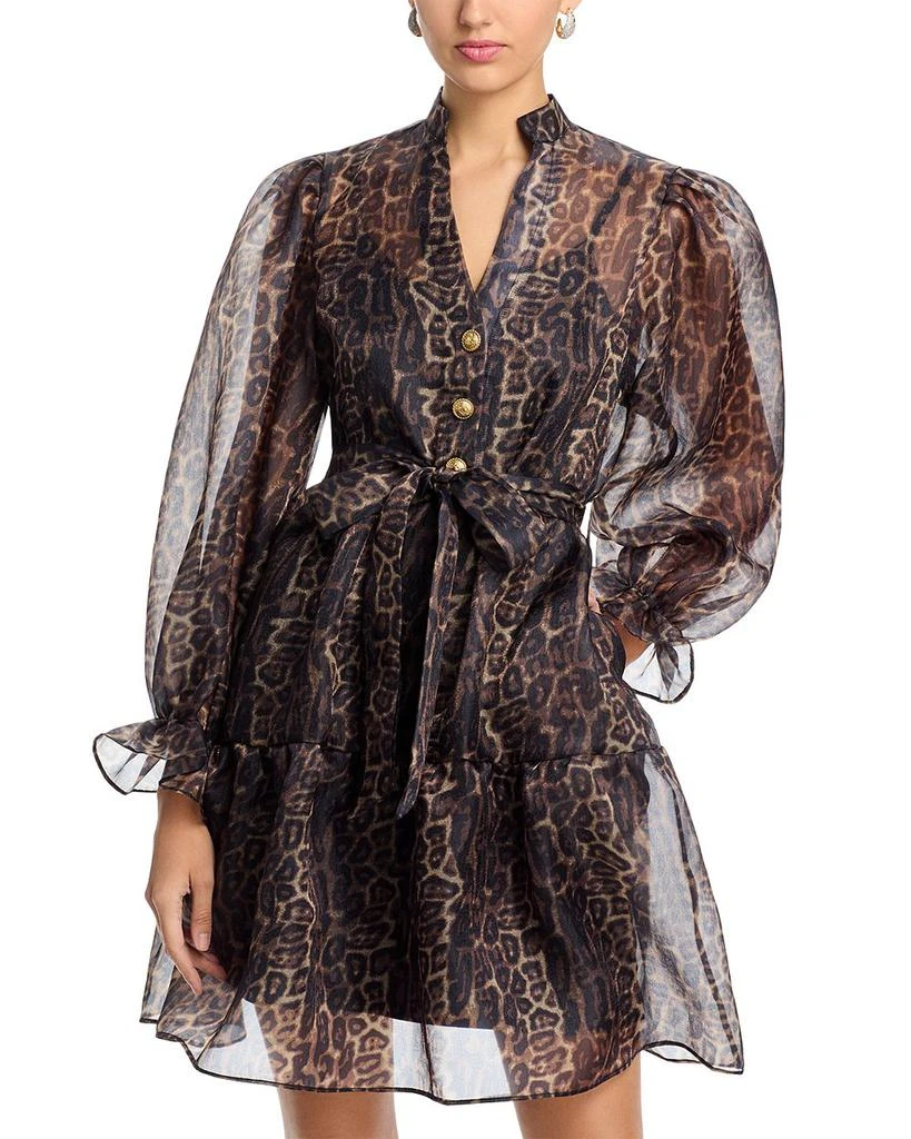 Nancy Yang Organza Leopard V Neck Tiered Dress 1