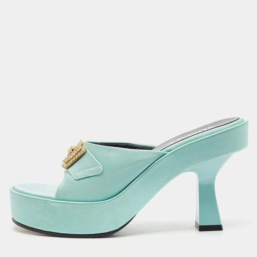 Versace Versace Mint Green Satin Medusa Biggie Platform Mules Size 38 1