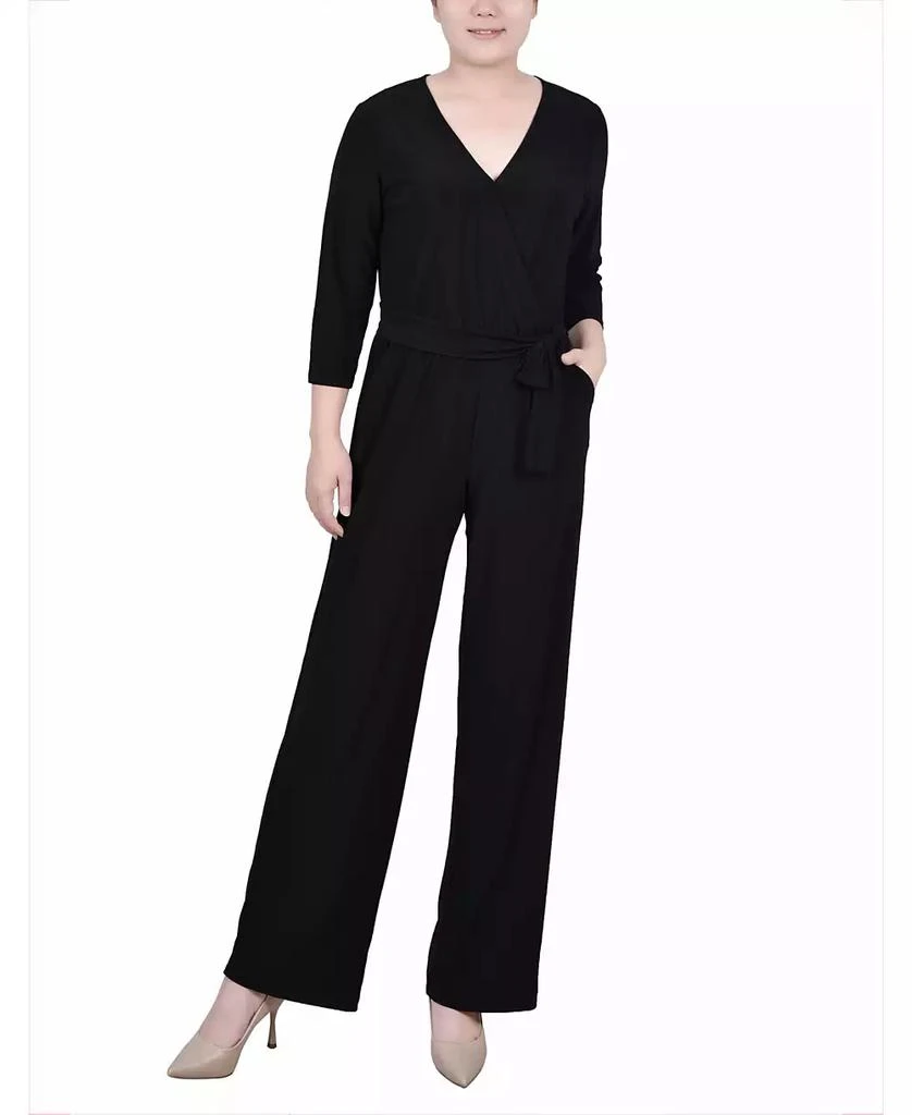 NY Collection Petite Short 3/4 Sleeve Belted Wide Leg Jumpsuit 1