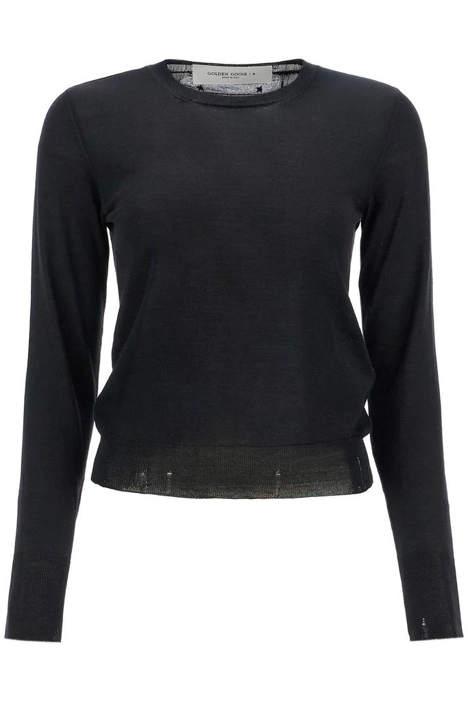 Golden Goose black merino wool sweater with golden applications for women 1