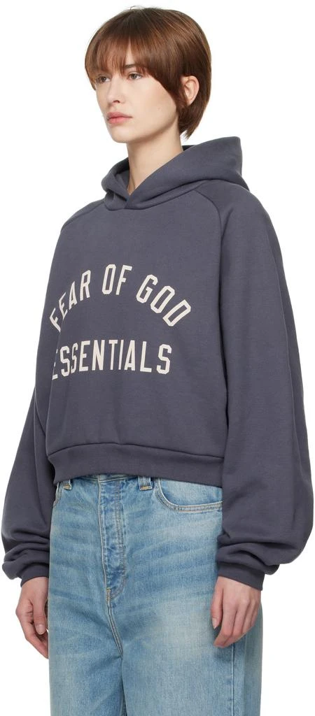 Essentials Navy Fleece Cropped Hoodie 4