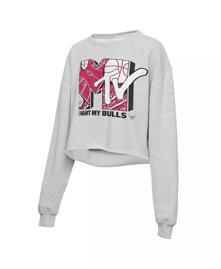 Junk Food Women's Heathered Gray Chicago Bulls NBA x MTV I Want My Cropped Fleece Pullover Sweatshirt