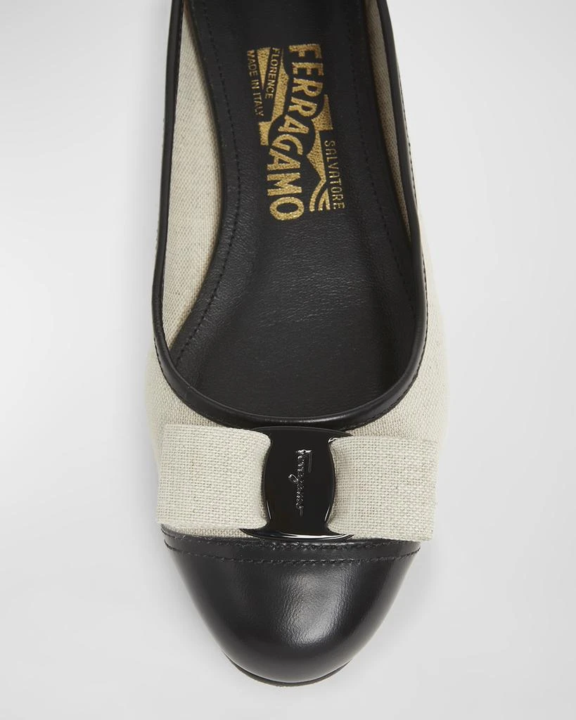 Salvatore Ferragamo Varina Linen Bow Ballerina Flats 5