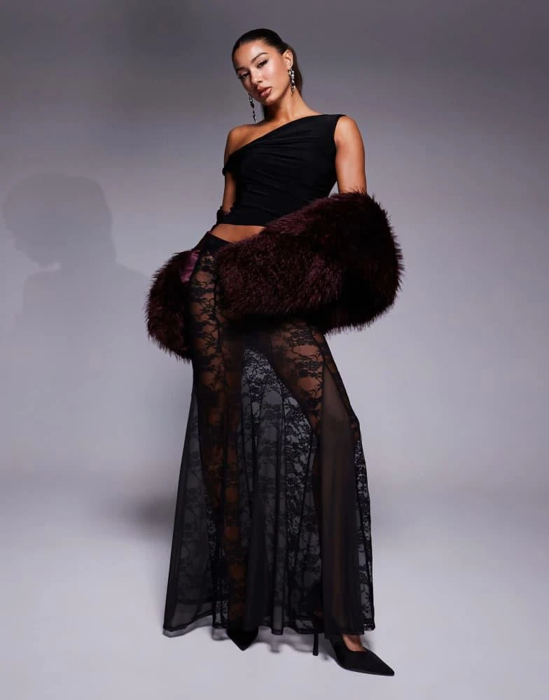 ASOS ASOS DESIGN godet lace maxi skirt in black 1