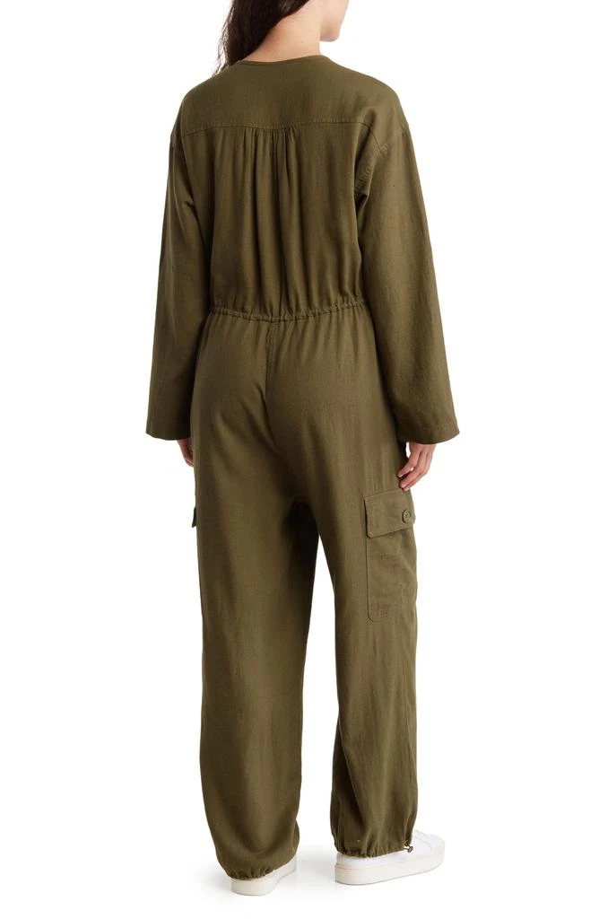 Max Studio Drawcord Waist Long Sleeve Cargo Jumpsuit 2
