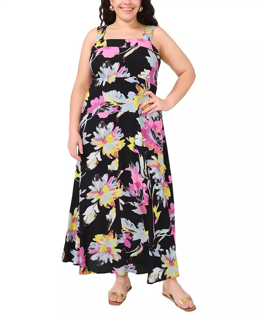 Vince Camuto Plus Size Floral Square-Neck Smocked-Back Sleeveless Maxi Dress 1