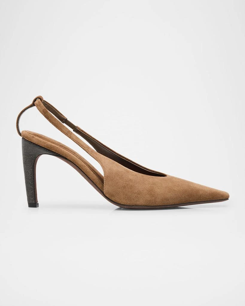 Brunello Cucinelli Suede Monili-Heel Slingback Pumps 1