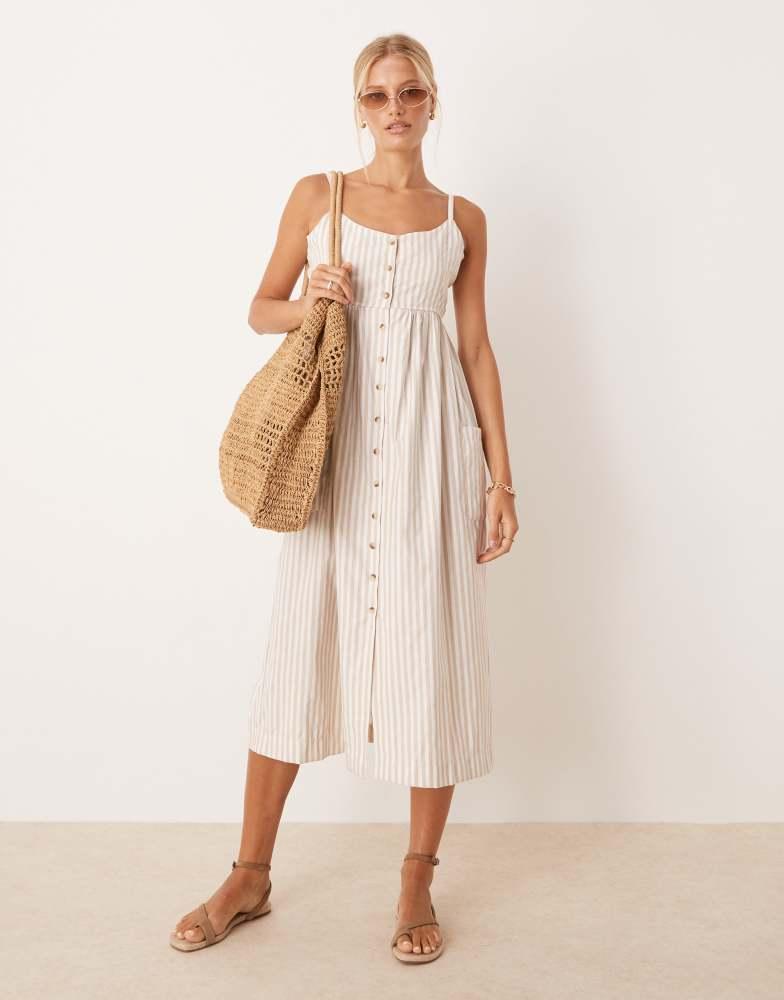 Brave Soul Brave Soul Stripe button down midi dress in stone