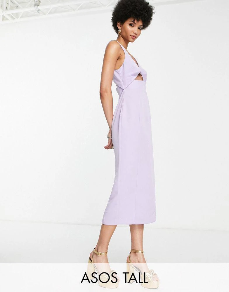 ASOS DESIGN ASOS DESIGN Tall structured midi dress with twist front bodice in lilac 1