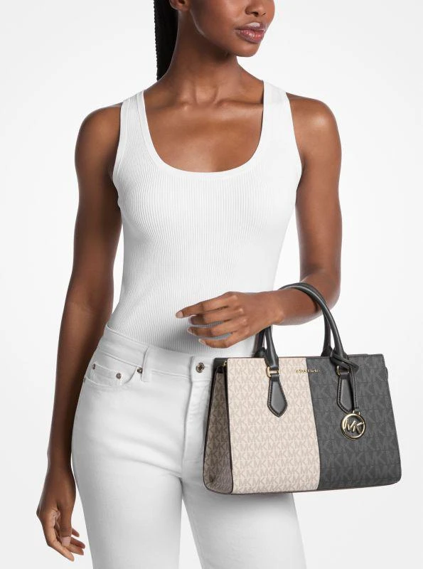 Michael Kors Sheila Medium Two-Tone Metallic Signature Logo Satchel 3