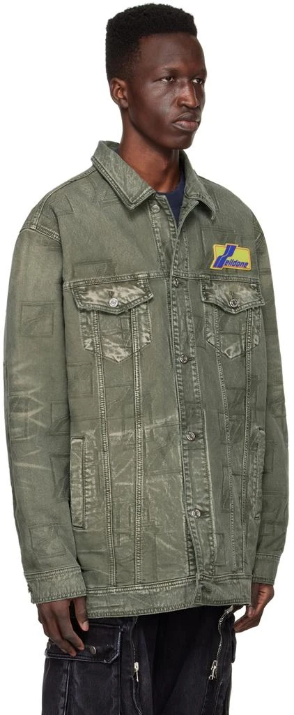 We11done Khaki Jacquard Logo Denim Jacket 2