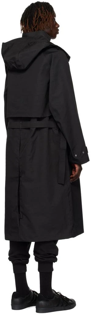 Y-3 Black Hooded Trench Coat 3