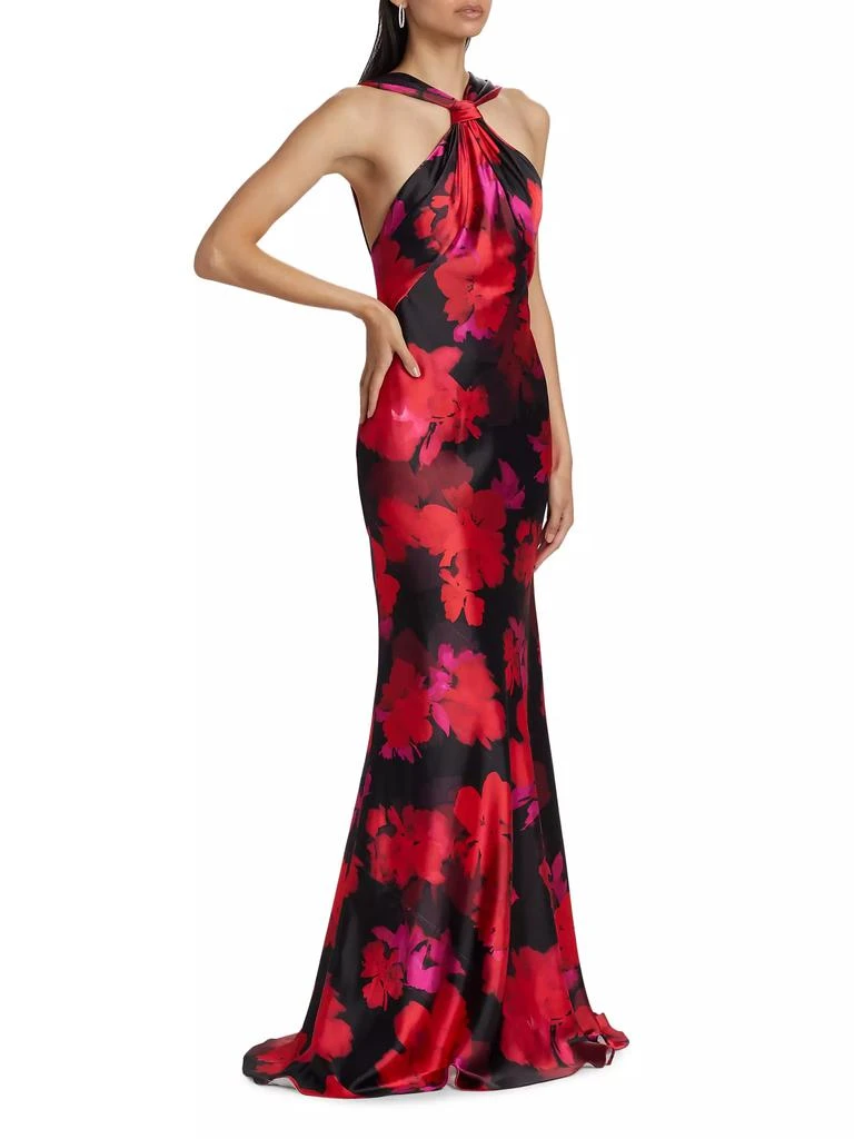 Monique Lhuillier Mallory Floral Satin Halterneck Gown 4