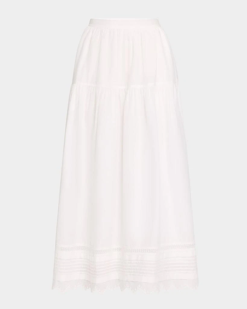 XIRENA Tilda Pintuck Scalloped Cotton Midi Skirt 1