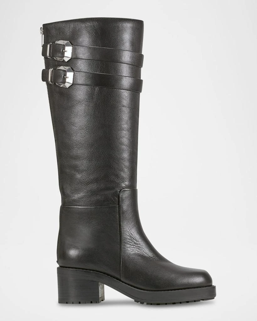 Marc Fisher Leather Buckle Lug Riding Boots With Zipper 1