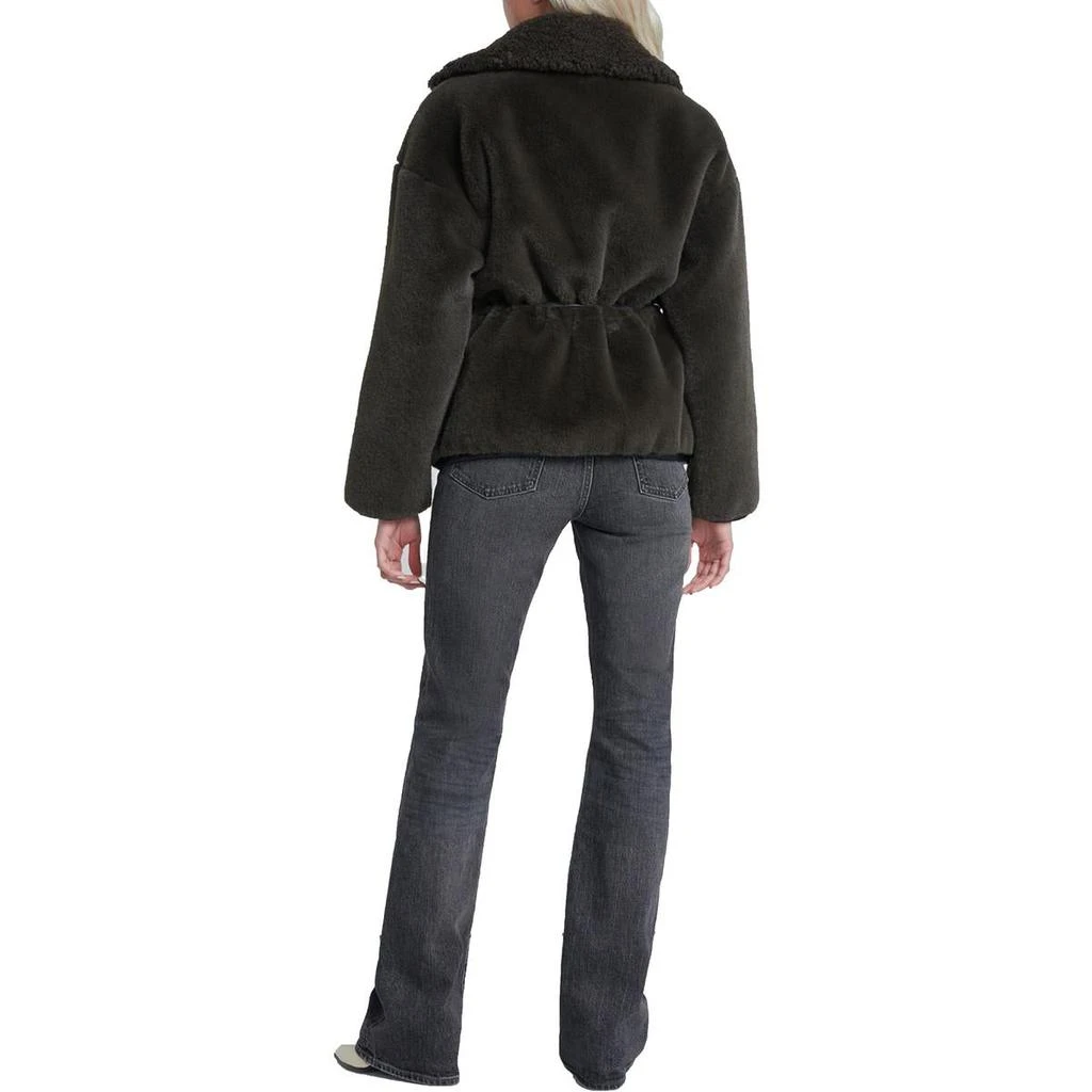 7 For All Mankind Womens Faux Leather Trim Faux Fur Faux Fur Coat 2