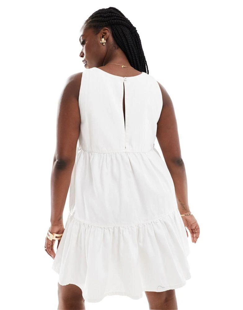 ASOS ASOS DESIGN Curve soft denim smock tiered mini dress in ecru 4