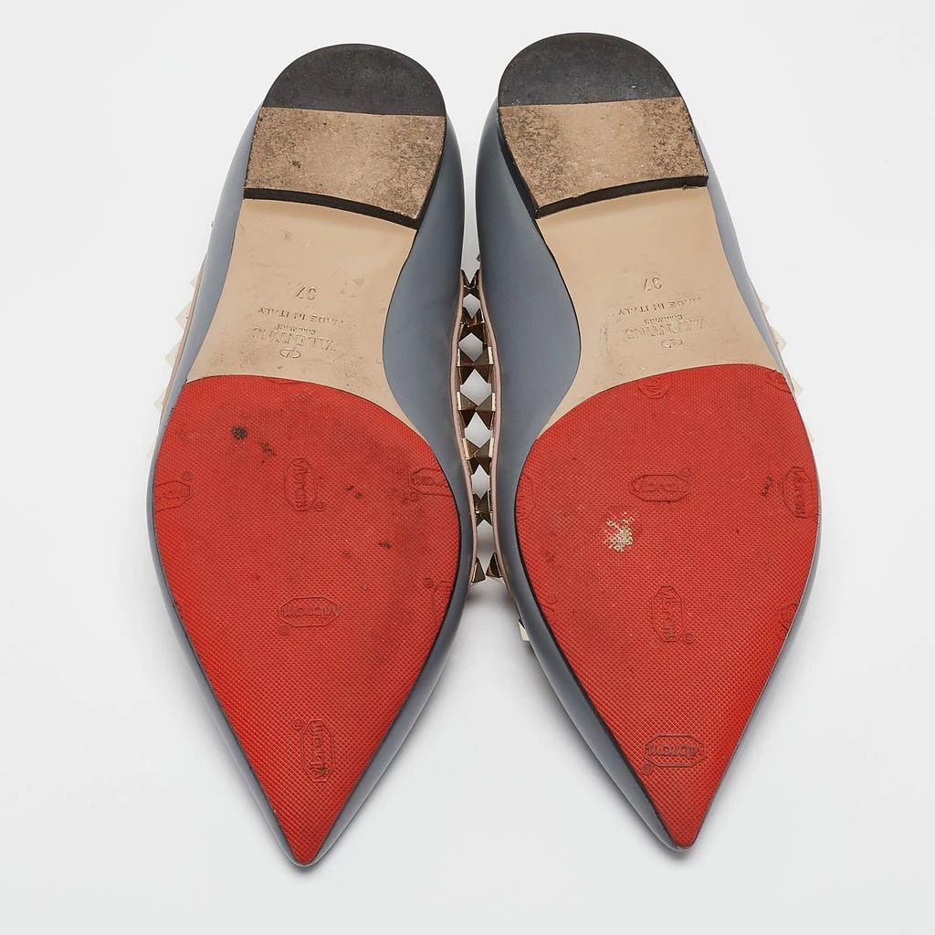 Valentino Valentino Grey/Dusty Pink Leather Rockstud Ankle Strap Flats Size 37 6