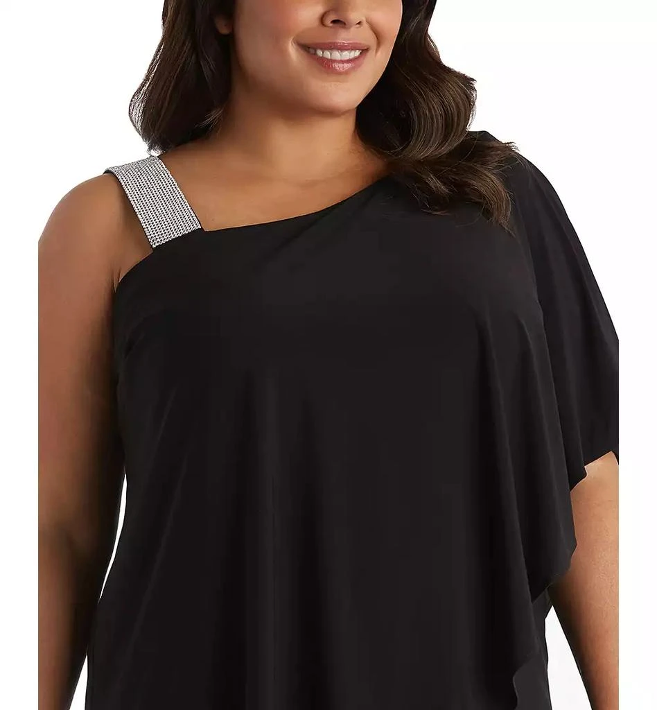 R & M Richards Plus Size Rhinestone-Trim One-Shoulder Dress 3