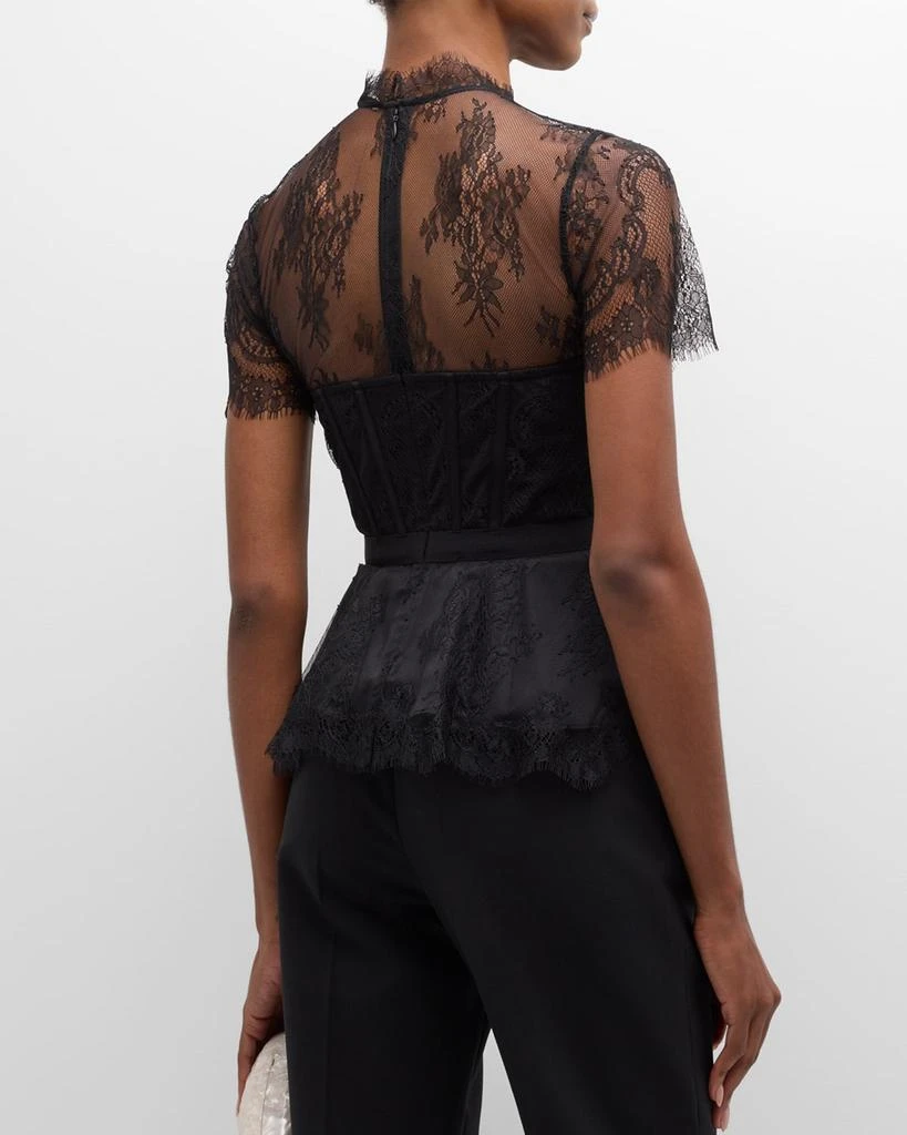 SIMKHAI Kehlani Sheer Lace Short-Sleeve Peplum Bustier Top 6