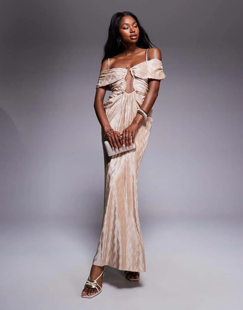 asos gold midi dress ASOS DESIGN a-line midi dress with cluster embellishment in gold