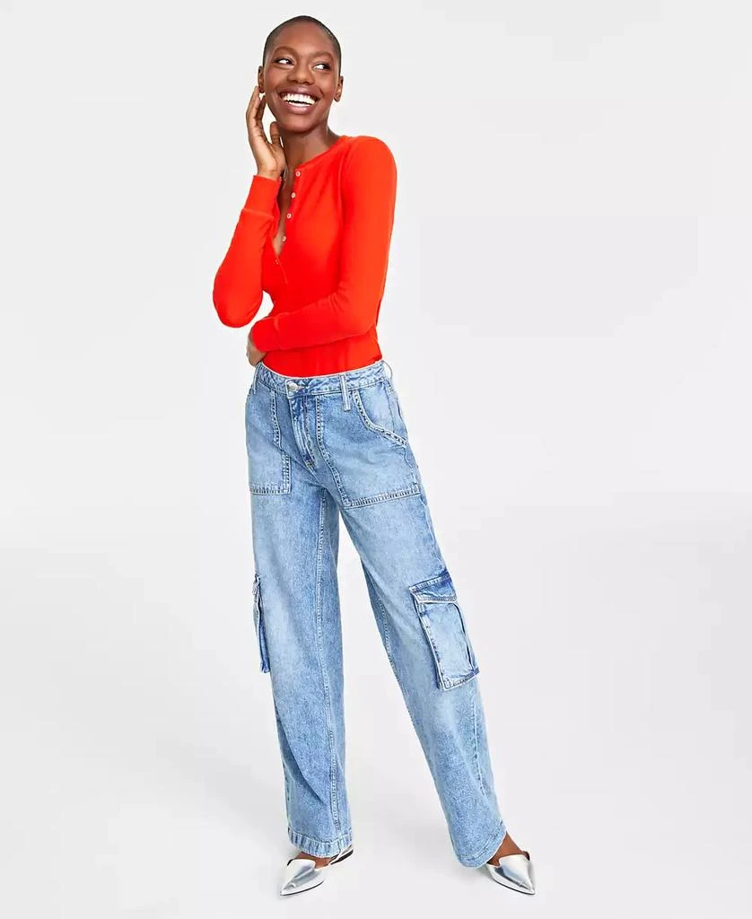 On 34th Plus Size Women's Light Wash High Rise Utility Cargo Jeans, Created for Macy's 5